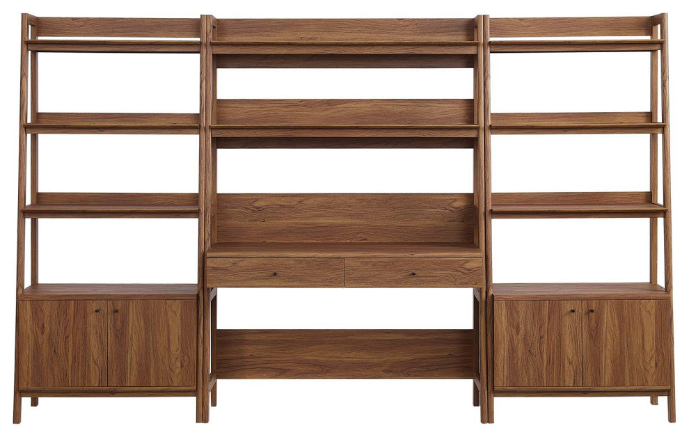 Bixby 3-Piece Wood Office Desk and Bookshelf, Walnut