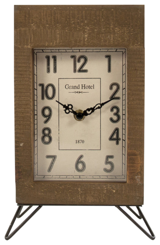 Wooden Clock, Brown, White