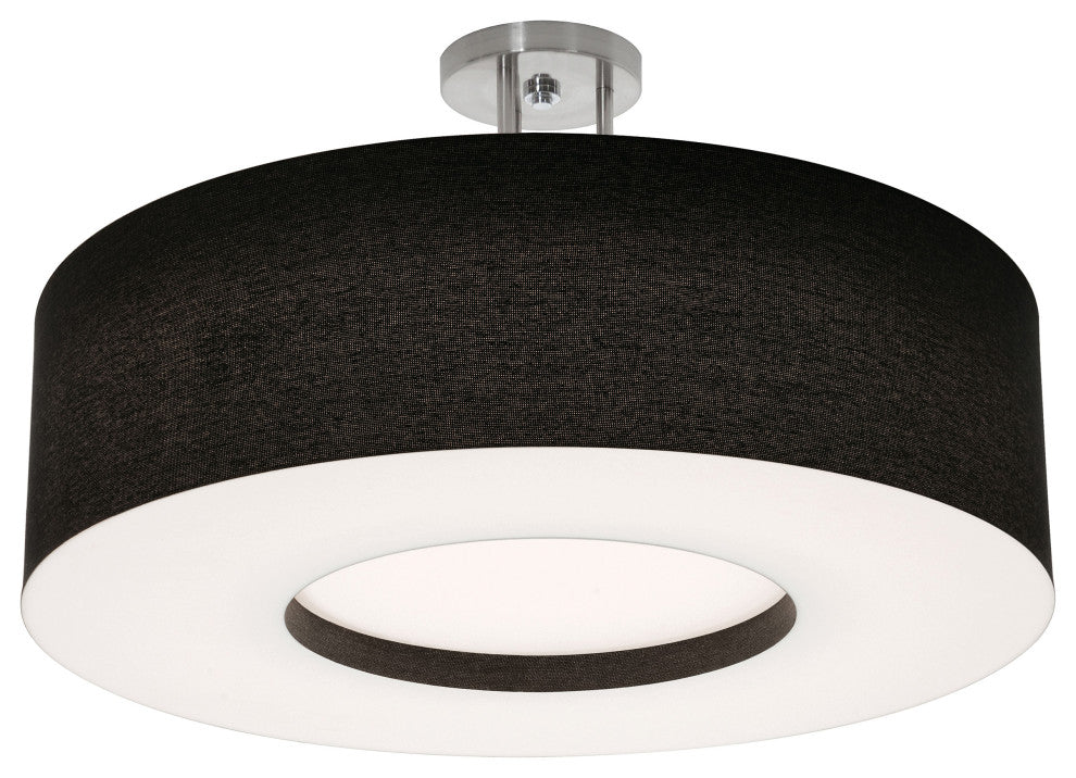 Montclair 24" Medium Base Semi-Flush Mount, Satin Nickel Finish, Black Shade