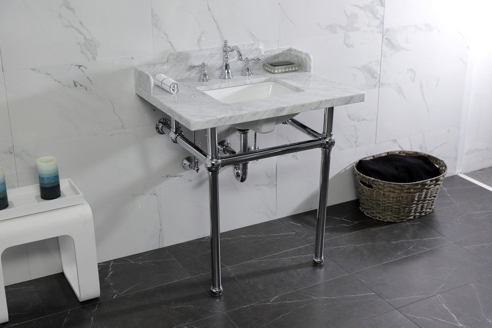 Kingston Brass LMS3030MBSQ1 30" Carrara Marble Console Sink, Legs