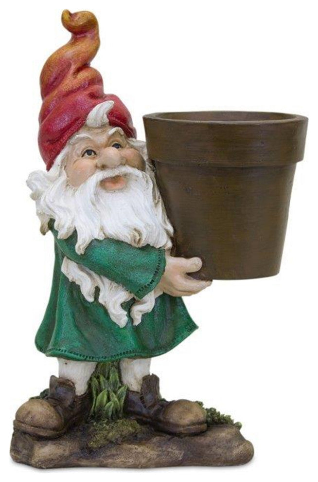 Gnome w/Pot 5.75"Lx9"H Resin