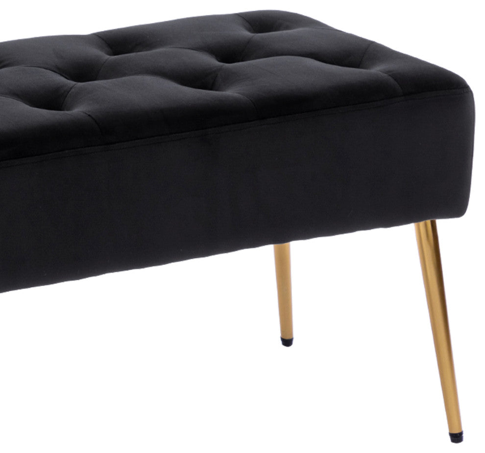 Button Tufts Bedroom Bench, Black-Velvet