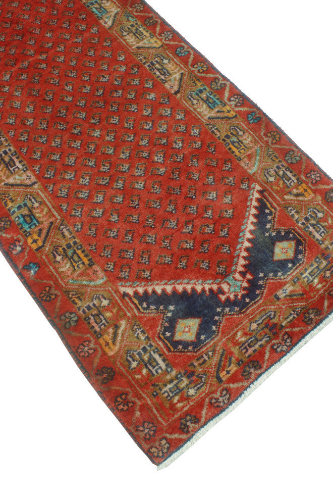 Fine Vintage Distressed Sacide Red/Navy Runner, 2'5x10'5