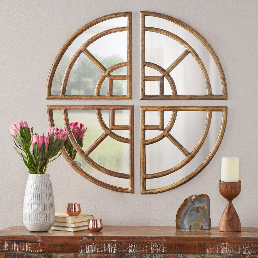 Finley Rustic Handcrafted Round Pie Mirror