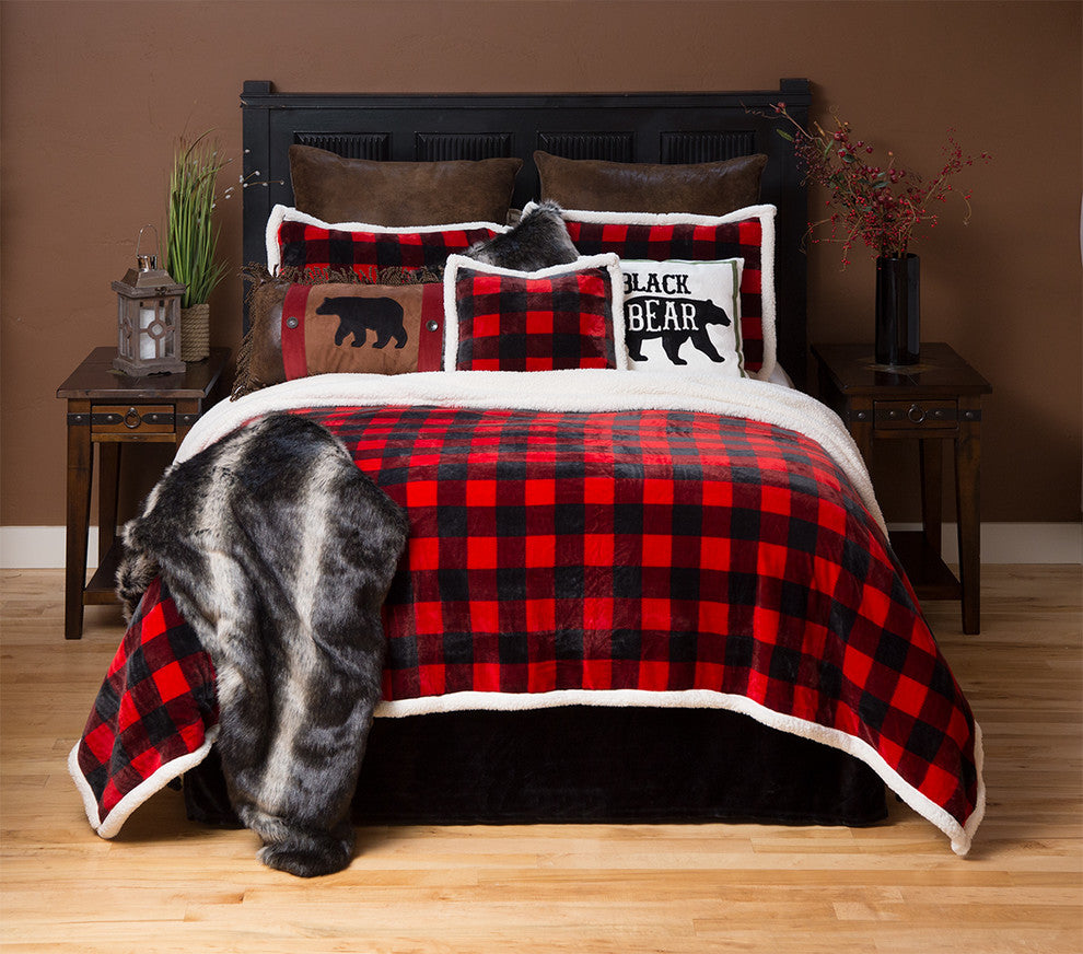 Carstens Red Lumberjack Buffalo Plaid 3-Piece Sherpa Fleece Bedding Set, Queen