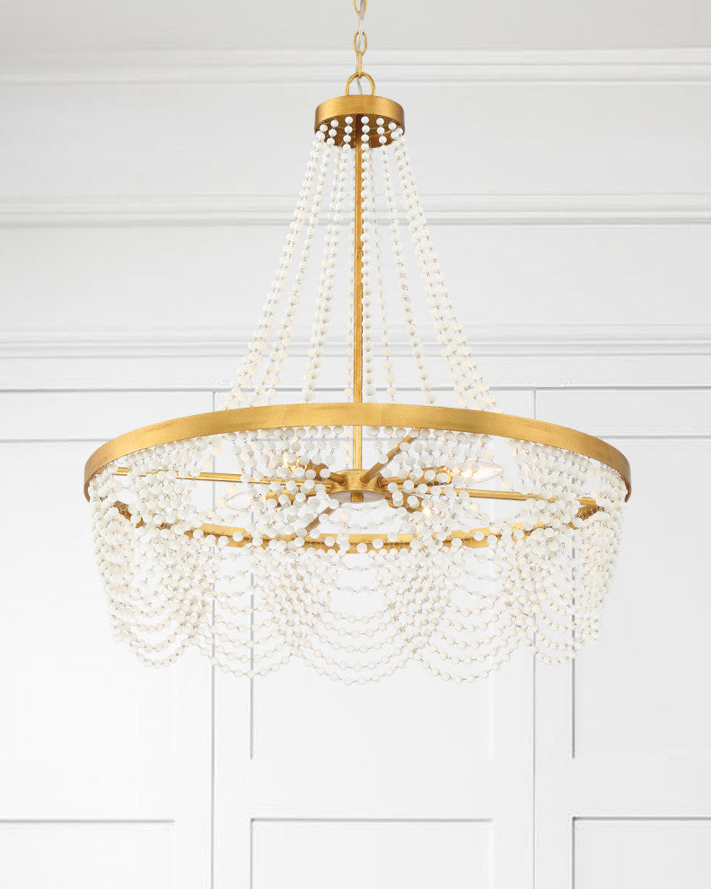 Crystorama FIO-A9104-GA-WH, 4-Light Chandelier, Antique Gold