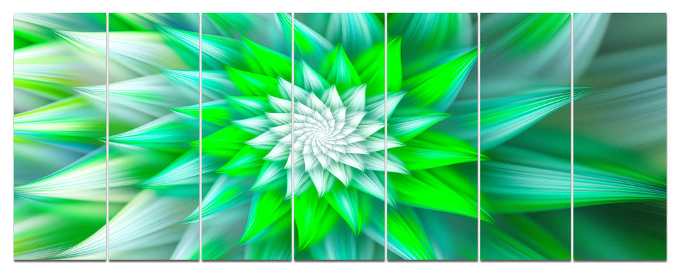 Large Green Alien Fractal Flower, Floral Canvas Art Print, 83"x32", 7 Panels