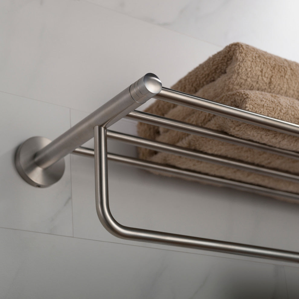 Elie Bathroom Shelf with Towel Bar, Brushed Nickel