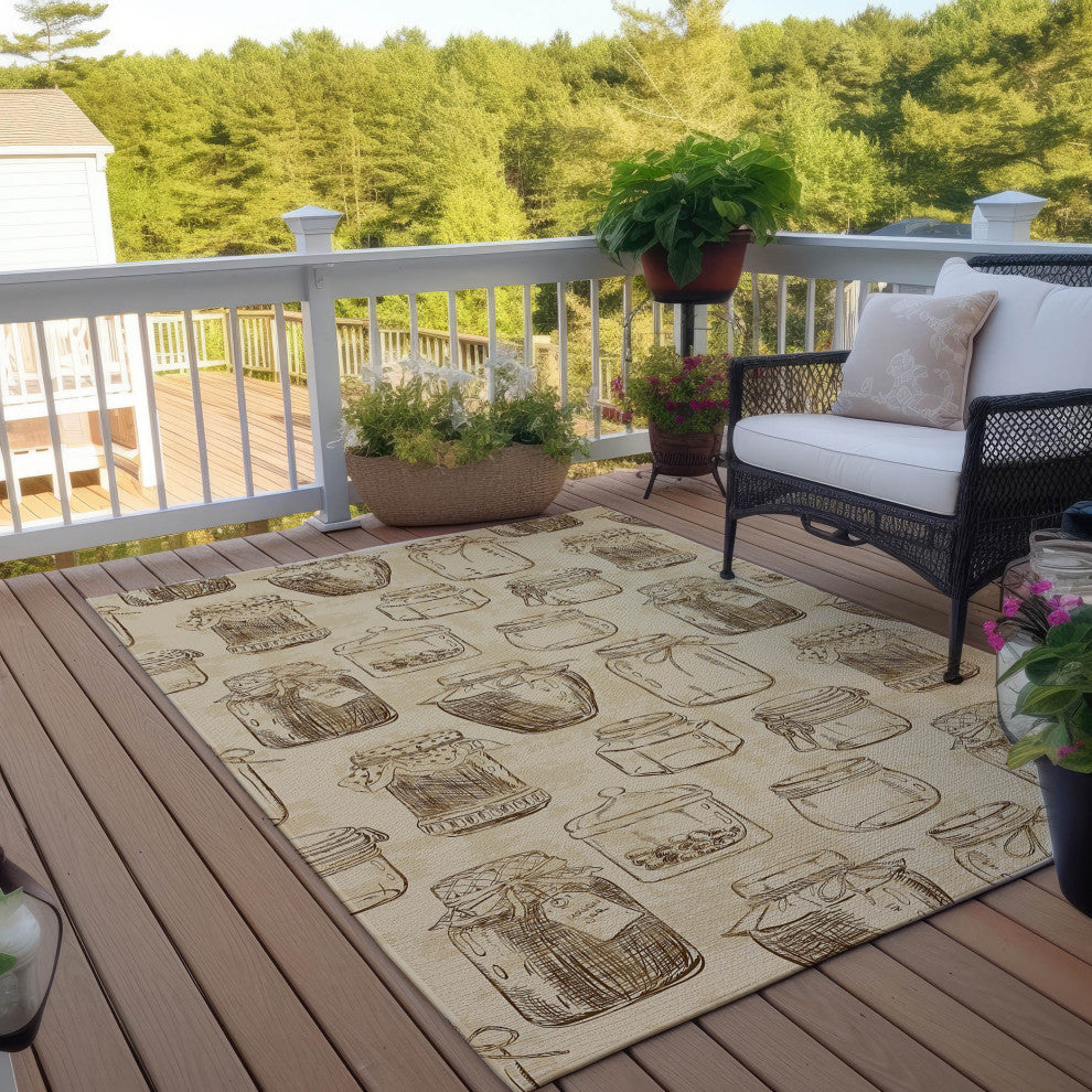 Indoor/Outdoor Kendall KE18 Parchment Machine Washable 3' x 5' Rug