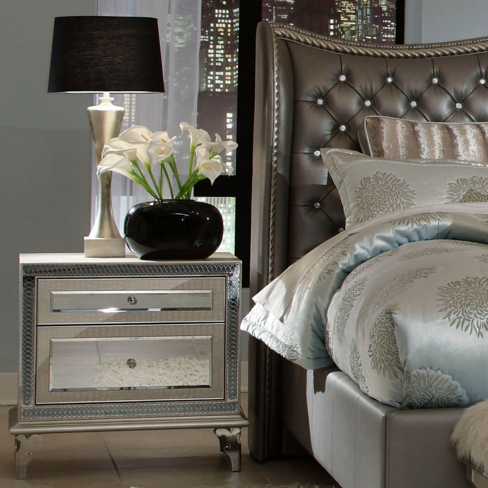 Hollywood Swank Upholstered Nightstand, Crystal Croc