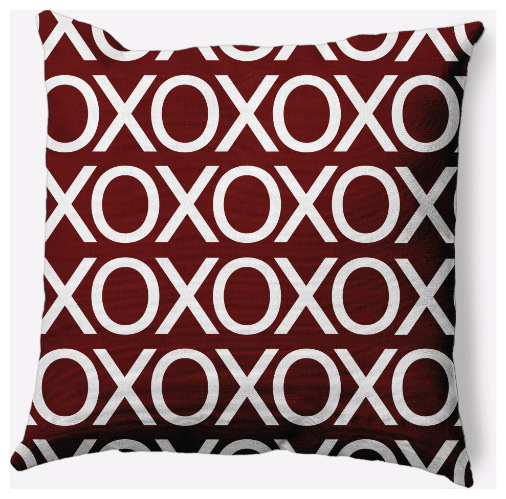 Hugs and Kisses Valentines Decorative Throw Pillow, Maroon, 16"x16"
