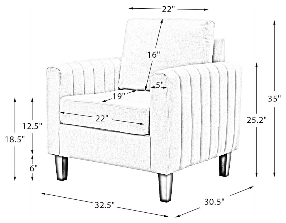 35" Comfy Club Chair for Bedroom With Wood Legs, Ivory
