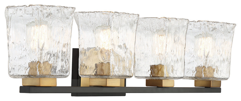 Sidney 4-Light Bathroom Vanity Light, Matte Black With Warm Brass Accents