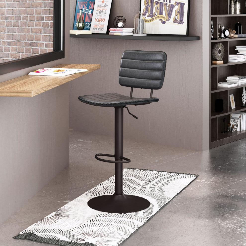 Bar Stool Chair Barstool, Faux Vinyl Leather, Steel, Vintage Black, Bronze
