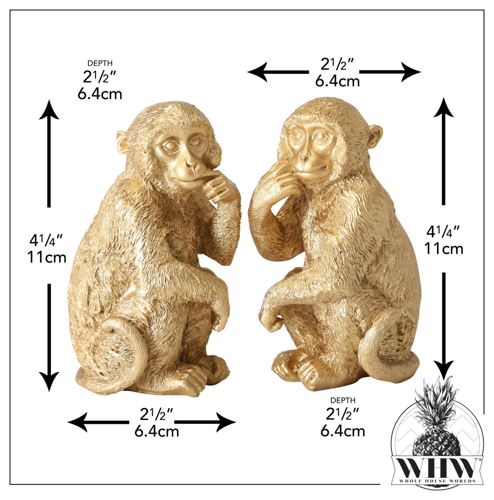 2 Piece Golden Chimpanzee Figurines
