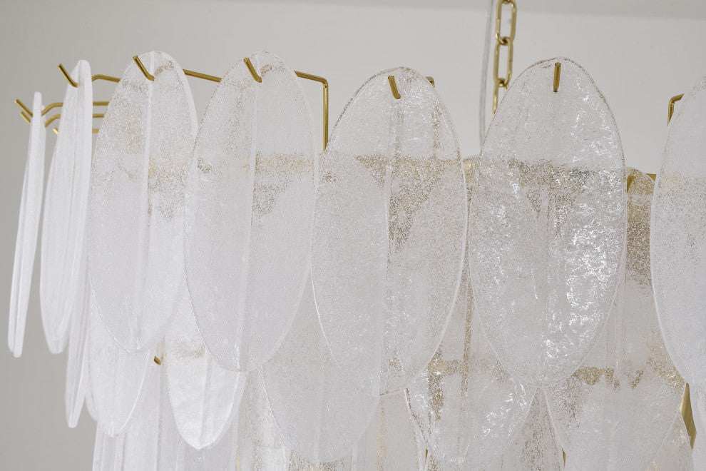 12-Light Brass Chandelier With Frosted Glass