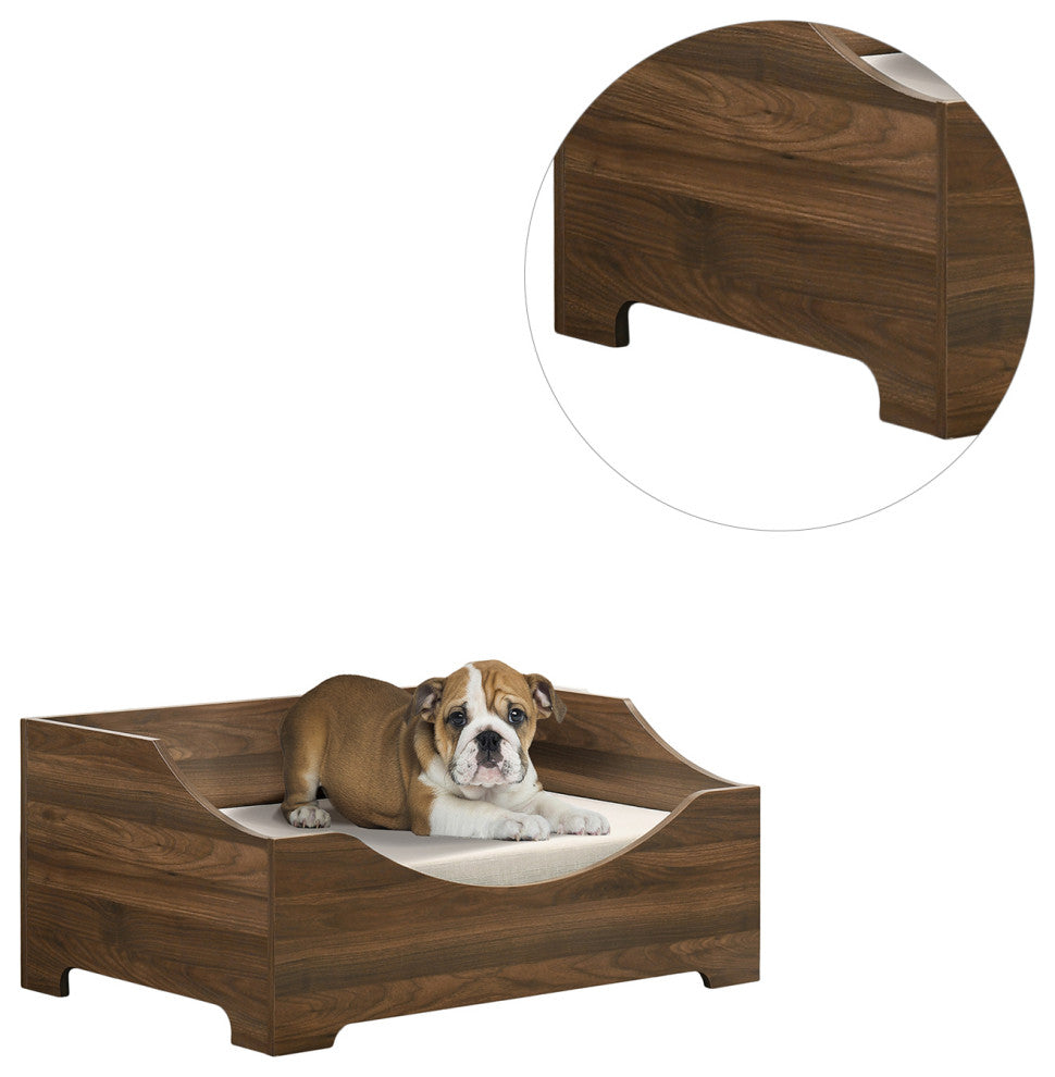 Wooden Modern Comfy Pet Bed With Cushion, Brown
