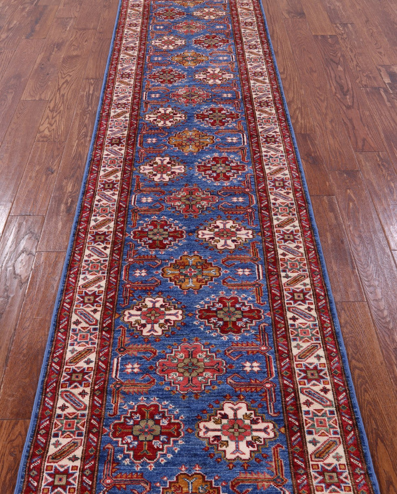 2' 8" X 10' 1" Runner Super Kazak Handmade Wool Rug - Q12969