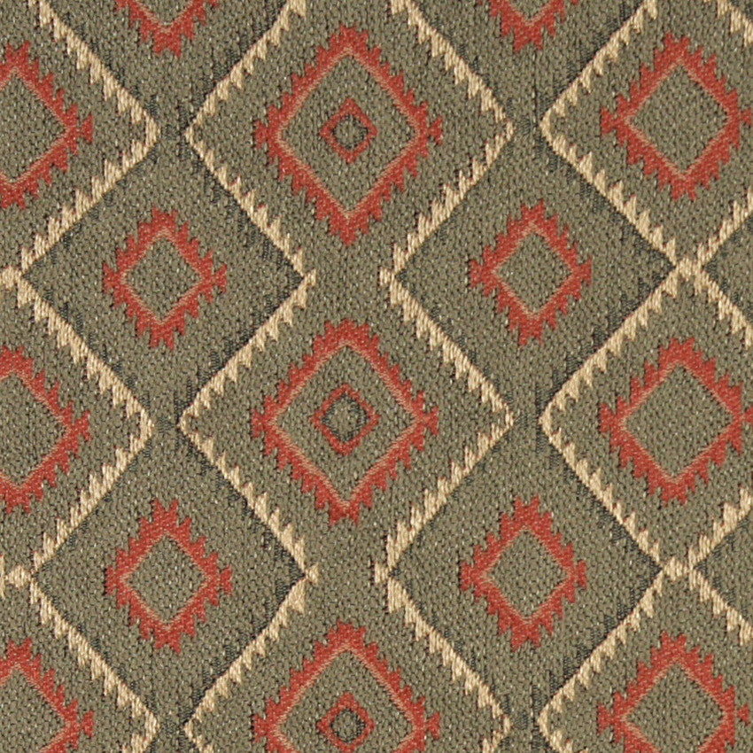 Green, Beige and Red, Diamond Southwest Style Upholstery Fabric By The Yard