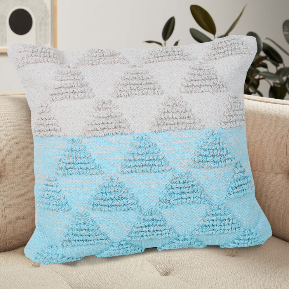 Ox Bay Handwoven Blue/White Geometric Organic Cotton Pillow Cover, 20"x20"