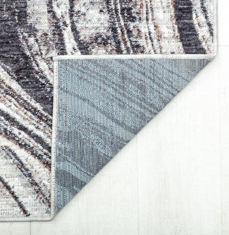 Jade Gray Shore Abstract Contemporary Gray Recycled Area Rug, 2'6" X 8'