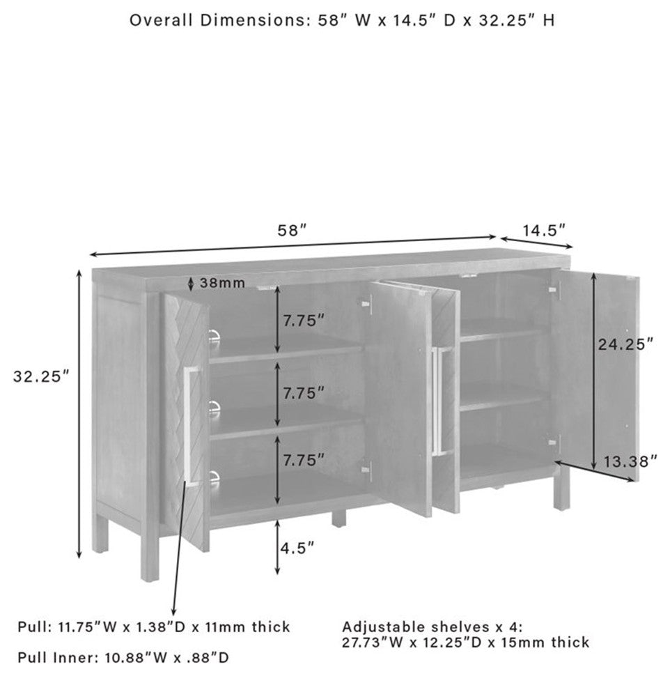 Crosley Furniture Darcy 4-Door Modern Wood Sideboard in Dark Brown