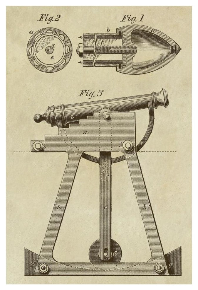 "Device for Adjusting Cannon Trajectory and Accuracy" Paper Art, 31"x46"