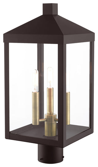 Nyack 3 Light Bronze, Antique Brass Cluster Medium Outdoor Post Top Lantern