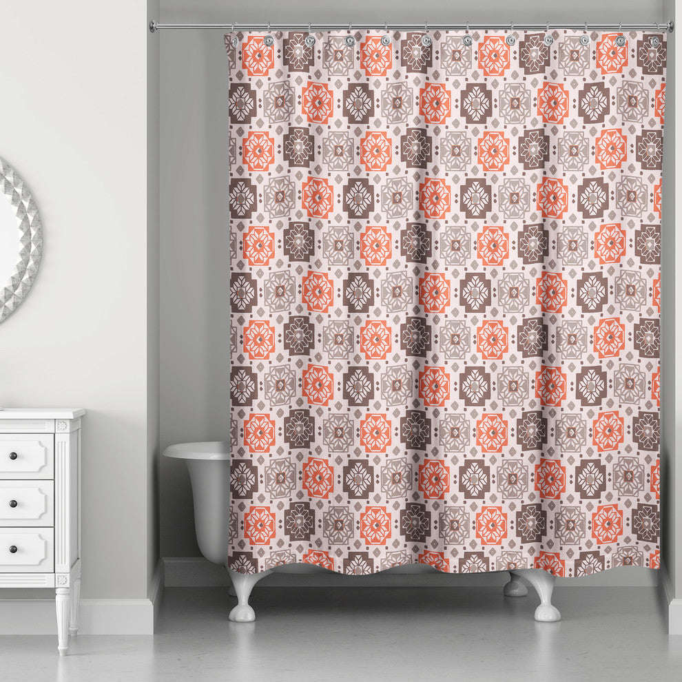 Square Flowers in Red Shower Curtain