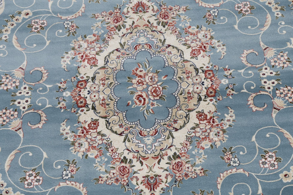 Light Blue Floral Medallion Transitional Turkish Rug Oriental Carpet 8x10