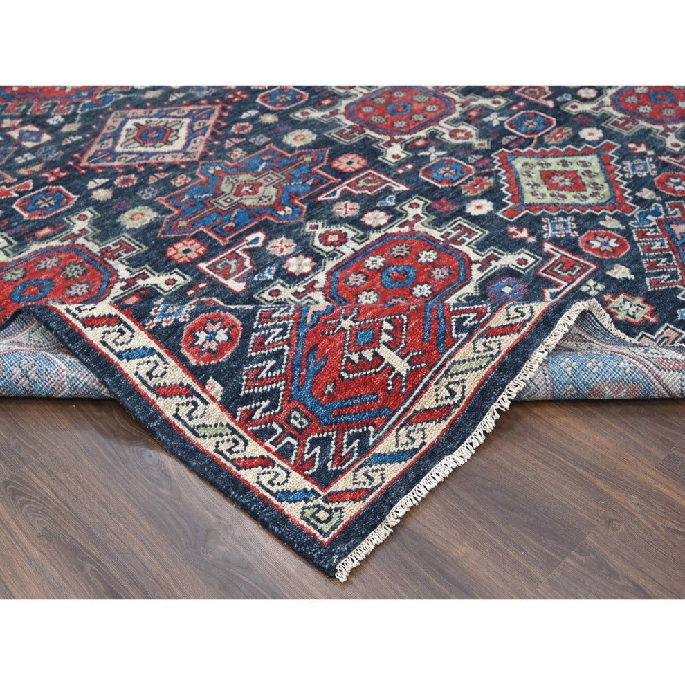 Charcoal Black Supple Pure Wool Hand Knotted Oversize Oriental Rug 12'x18'