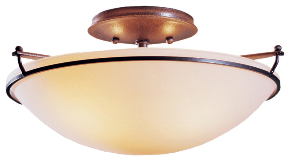 Plain Small Semi-Flush, Natural Iron Finish, Opal Glass
