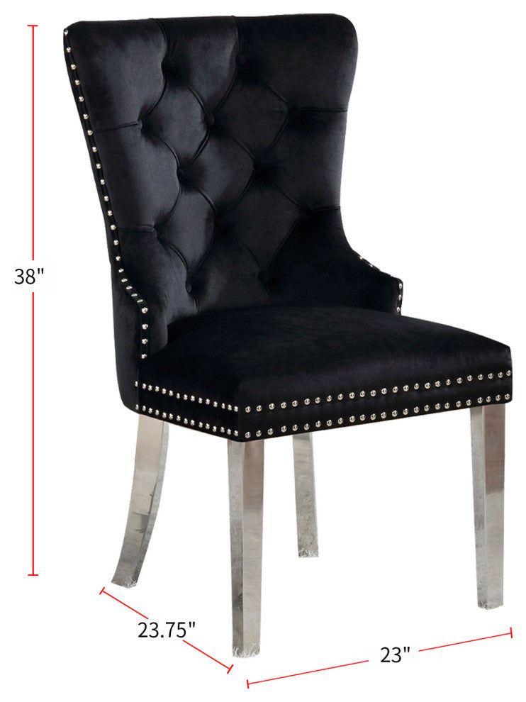 Set of 2 Wingback Dining Chair with Button Tufted, Black