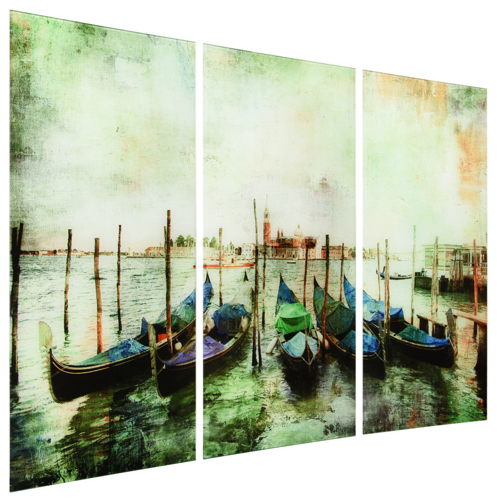 "Venice Gondolas" Frameless Free Floating Tempered Panel Graphic Wall Art Set