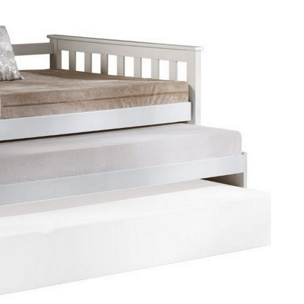 Benzara BM261735 Twin Pull Out and Daybed With Slatted Side Panels, White