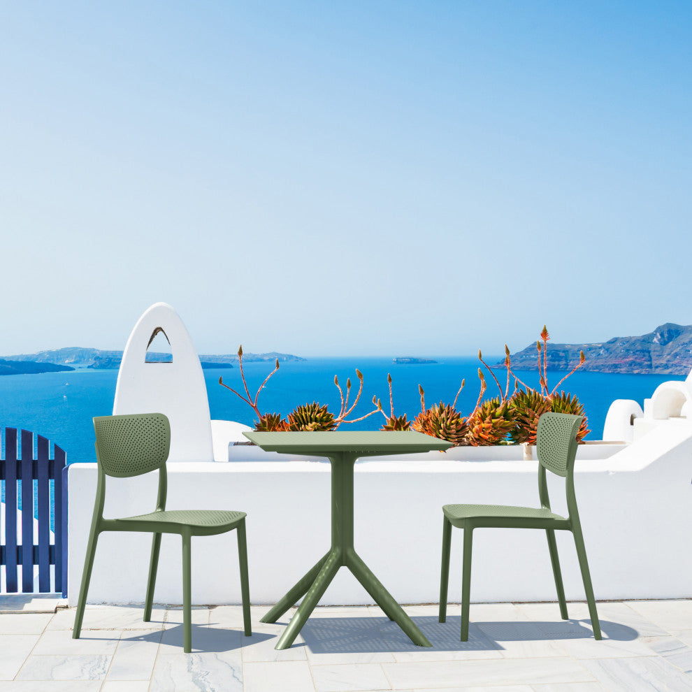 Lucy Outdoor Bistro Set 3-Piece With 27" Table Top Olive Green