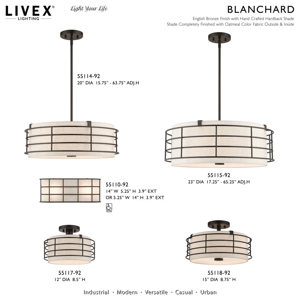 Blanchard 4-Light English Bronze Pendant Chandelier