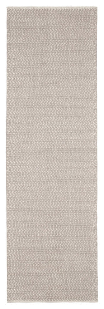Dash & Albert Herringbone Dove Grey Handwoven Cotton Rug, Grey, 2'6" x 12'