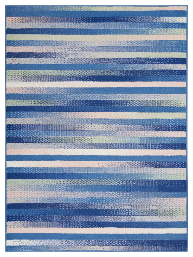 6' X 9' Blue And White Striped Dhurrie Area Rug