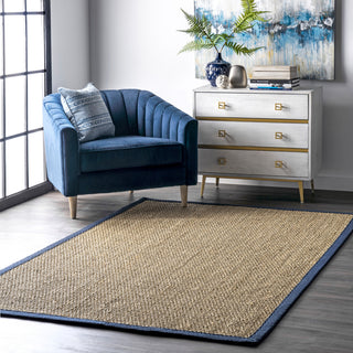 Nuloom Jute and Sisal Elijah Seagrass With Border Area Rug, Navy 6'x9'