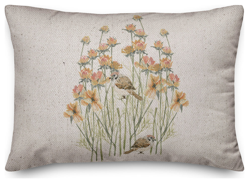 Birds, Flowers Peach Pillow 14x20 Spun Poly Pillow