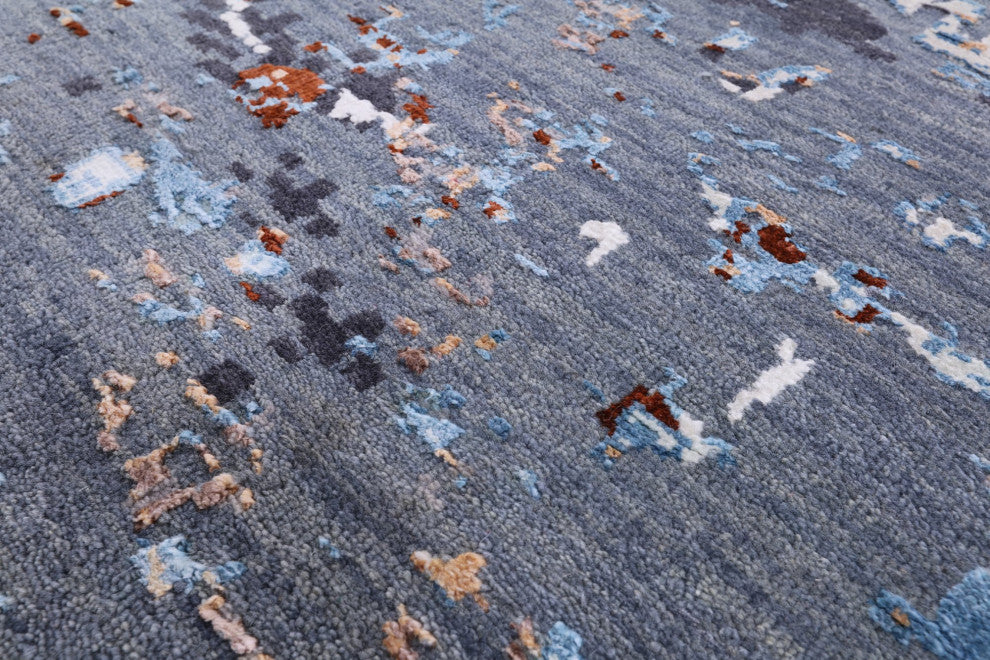 8' 11" X 12' 0" Abstract Wool and Silk Hand Knotted Rug Q6231