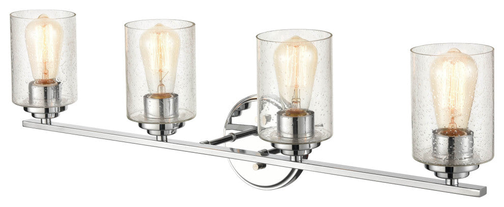 4-Light 31.125" Bathroom Vanity Light Clear Seedy Glass, Chrome