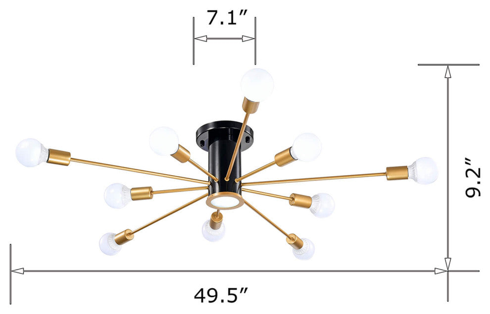 Lorena Sputnik 11-Light Flush Mount, Black and Gold Finish