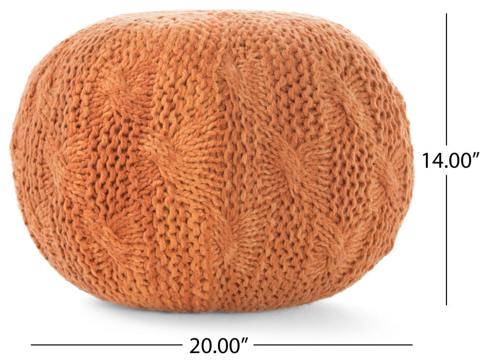 GDF Studio Ash Outdoor Handcrafted Modern Fabric Weave Pouf, Orange