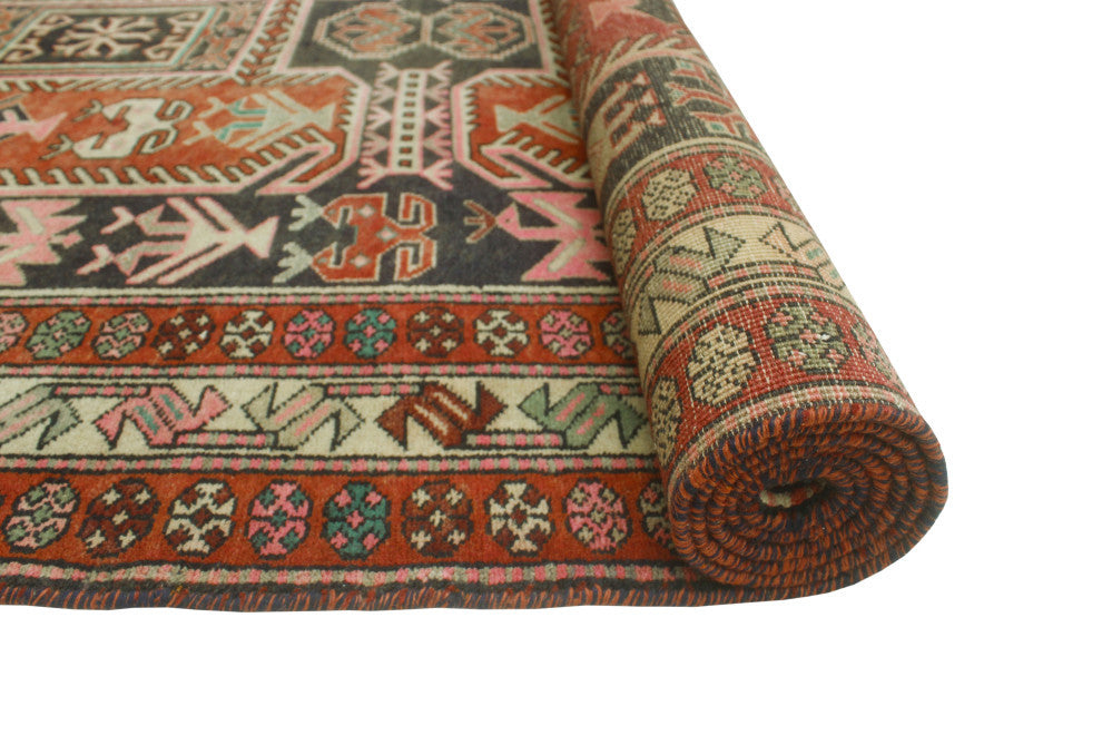 Semi-Antique Nedra Rust/Navy Runner, 4'10x9'10