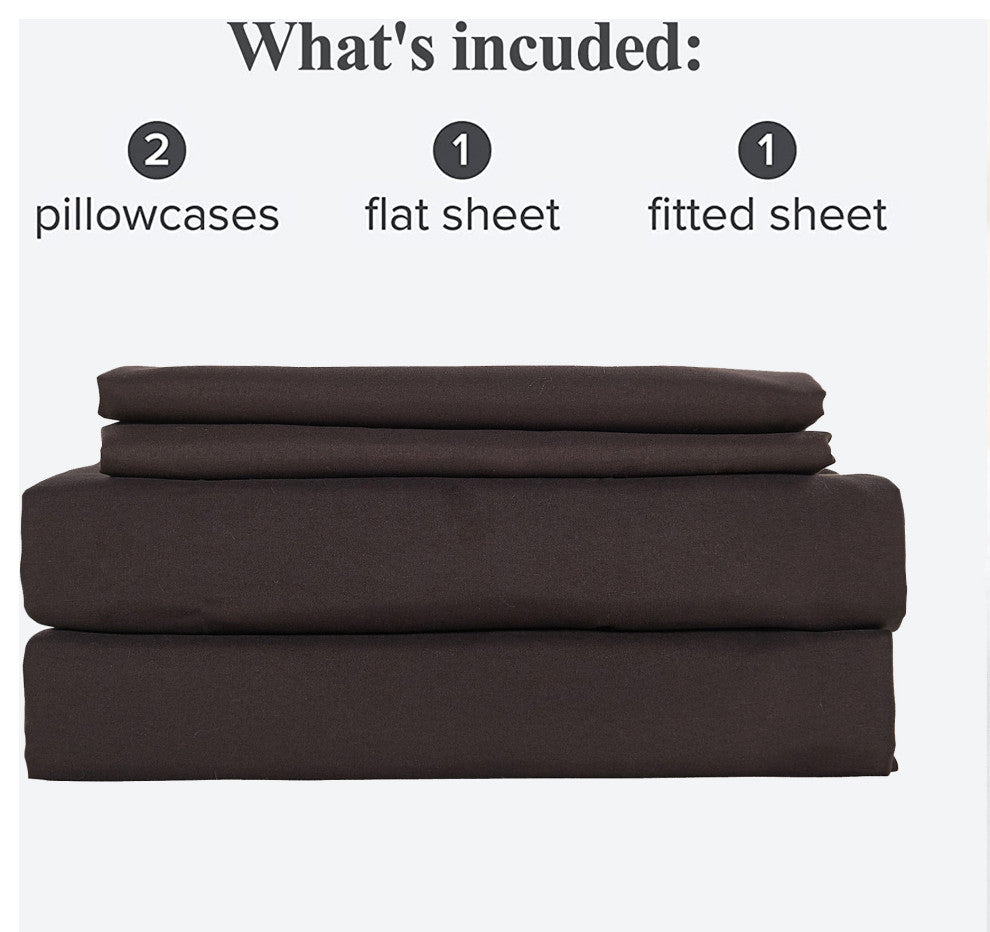 Serenta Trois Embroidered 4 Piece Bed Sheet Set, Chocolate, Twin