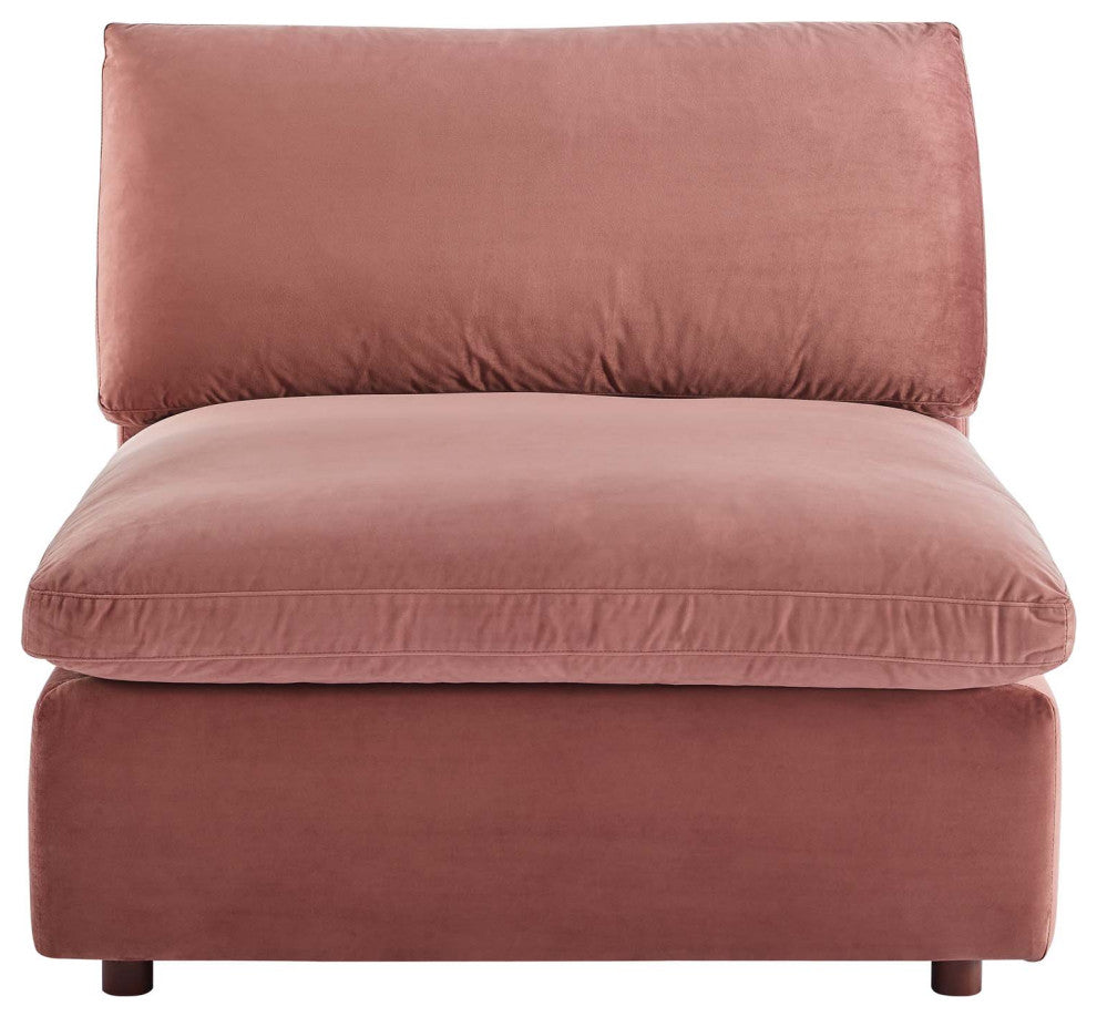 Commix Down Filled Overstuffed Performance Velvet Armless Chair Dusty Rose