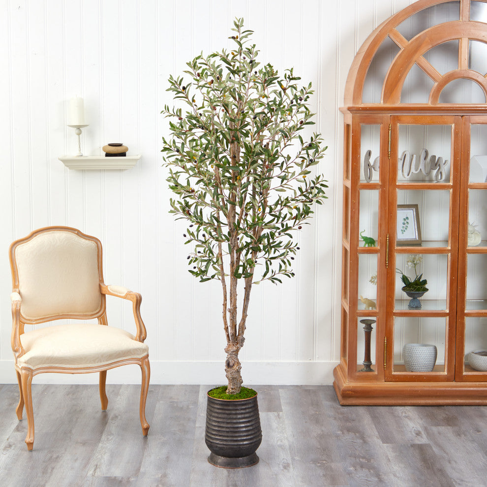 6.5' Olive Artificial Tree, Ribbed Metal Planter