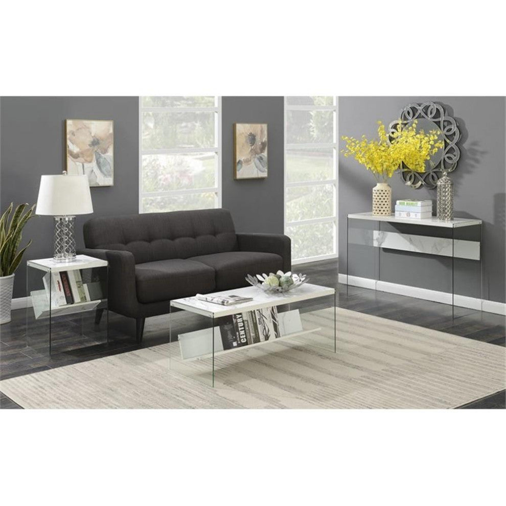 Convenience Concepts SoHo End Table in Faux White Marble Wood Finish